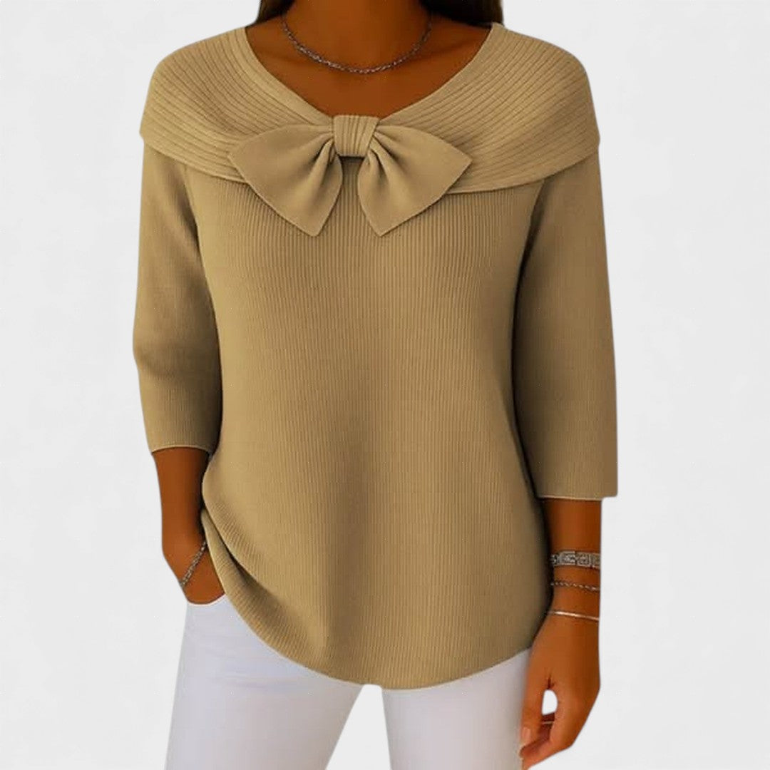 Suéter con lazo y escote redondo