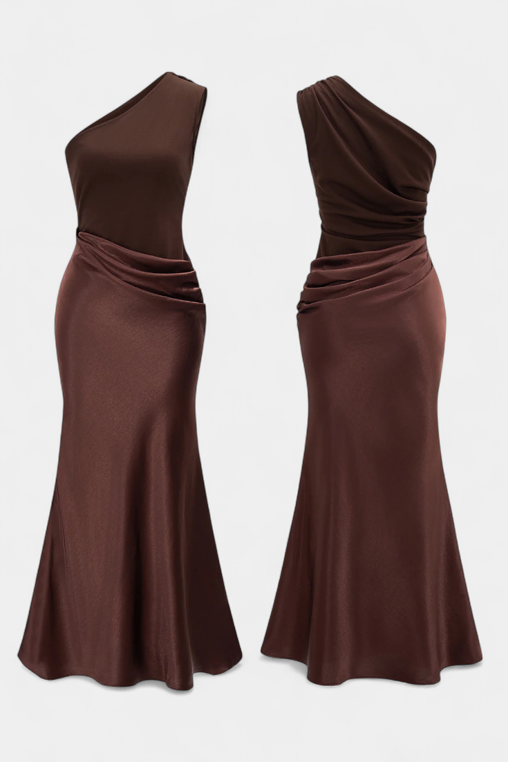 Vestido un hombro plisado